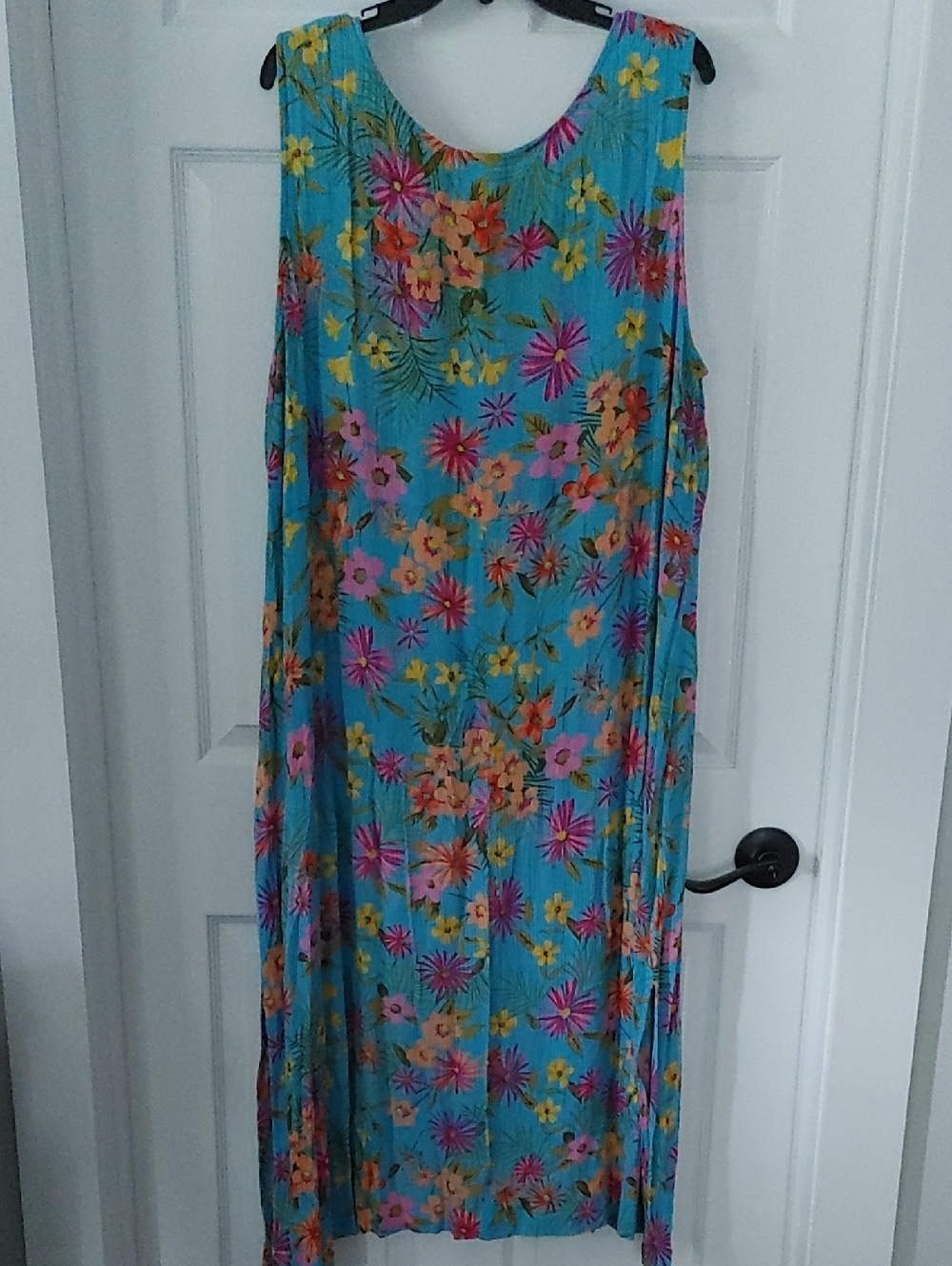 Vintage Sleeveless Floral Maxi Dress 3X Plus Size Turquoise Flowy side Slits EUC - Picture 5 of 5